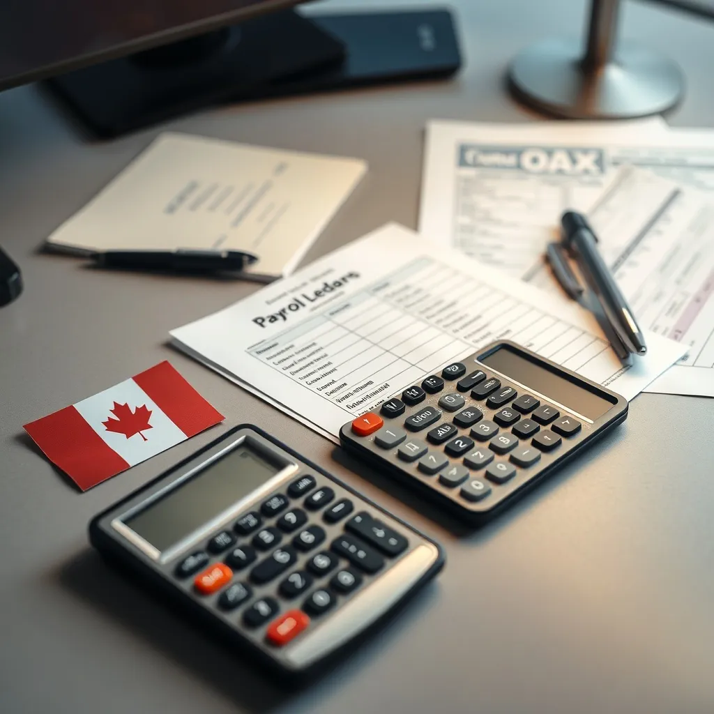 A high-angle professional photograph of a Canadian payroll l